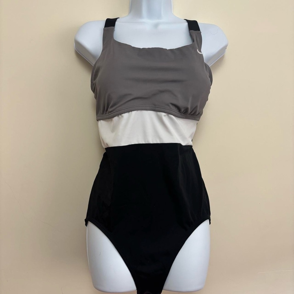 Nike XL Colorblock One-Piece Swimsuit - grey, white & Black